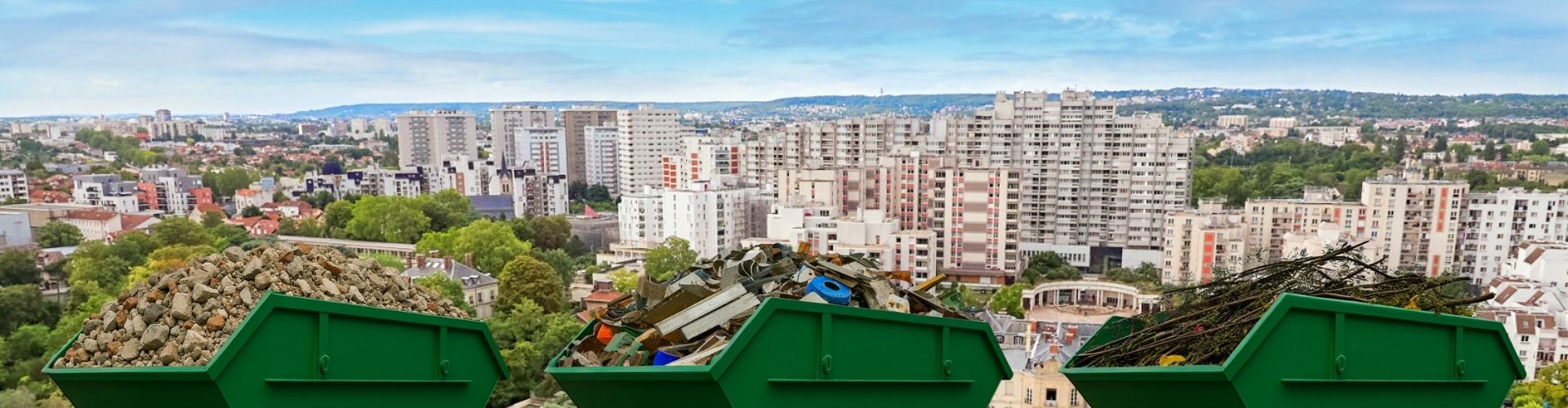 Location benne Épinay-sur-Seine 93 - vue aérienne avec les 3 types de bennes NJP Location